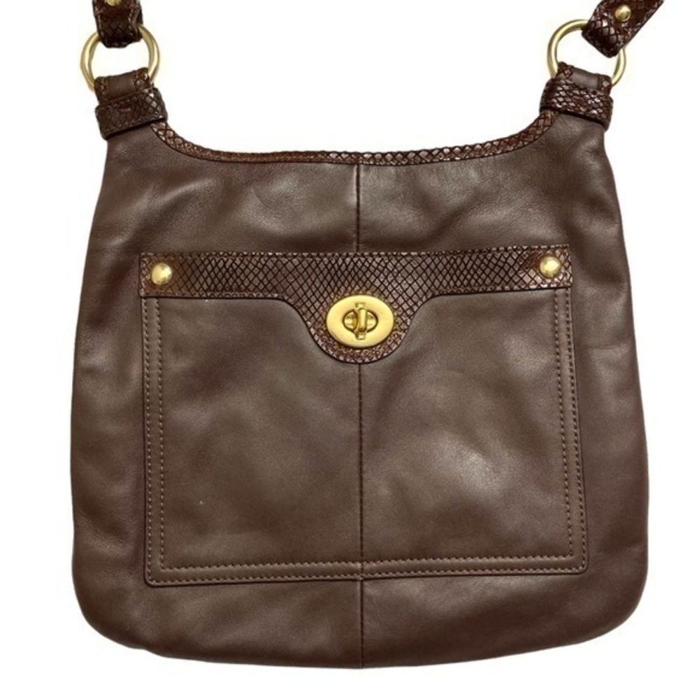 Coach brown leather exotic embedded hippie crossbody bag